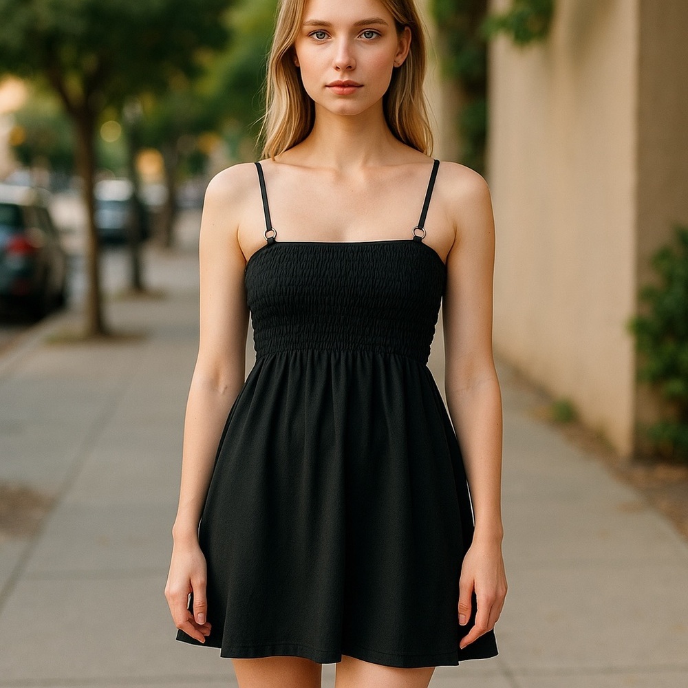Michael Kors Black Smocked Camisole or mini dress Cotton Knot Top Babydoll